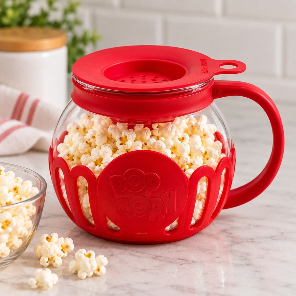 Ecolution Micro-Pop 1.5 Qt Microwave Popcorn Popper 3-in-1 Lid Retro Movie Night